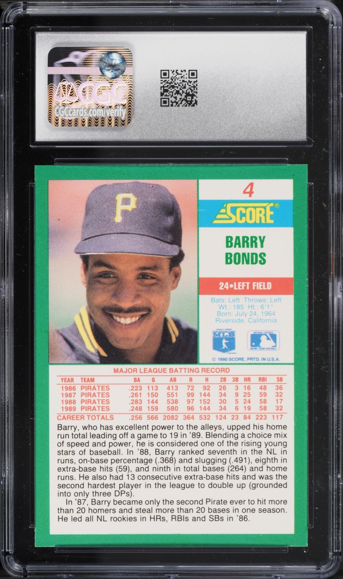 1990 Score Barry Bonds #4 CGC 9 MINT