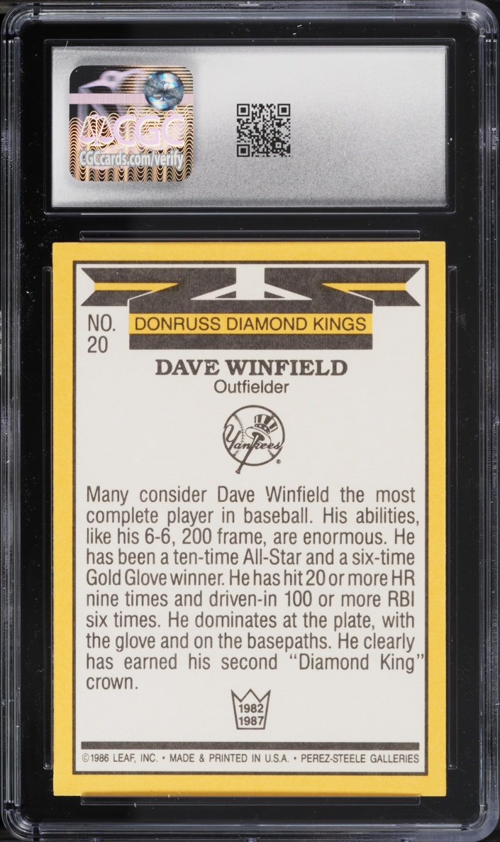 1987 Donruss Diamond Kings Dave Winfield #20 CGC 9.5 MINT+