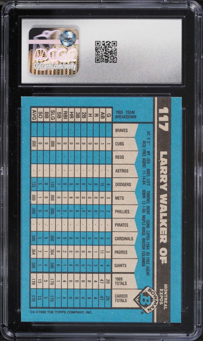 1990 Bowman Larry Walker ROOKIE #117 CGC 9 MINT