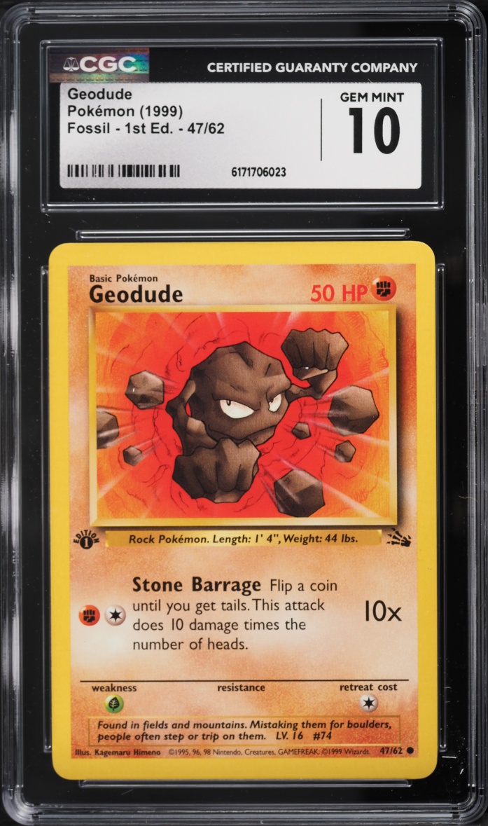 1999 Pokemon Fossil 1st Edition Geodude #47 CGC 10 GEM MINT