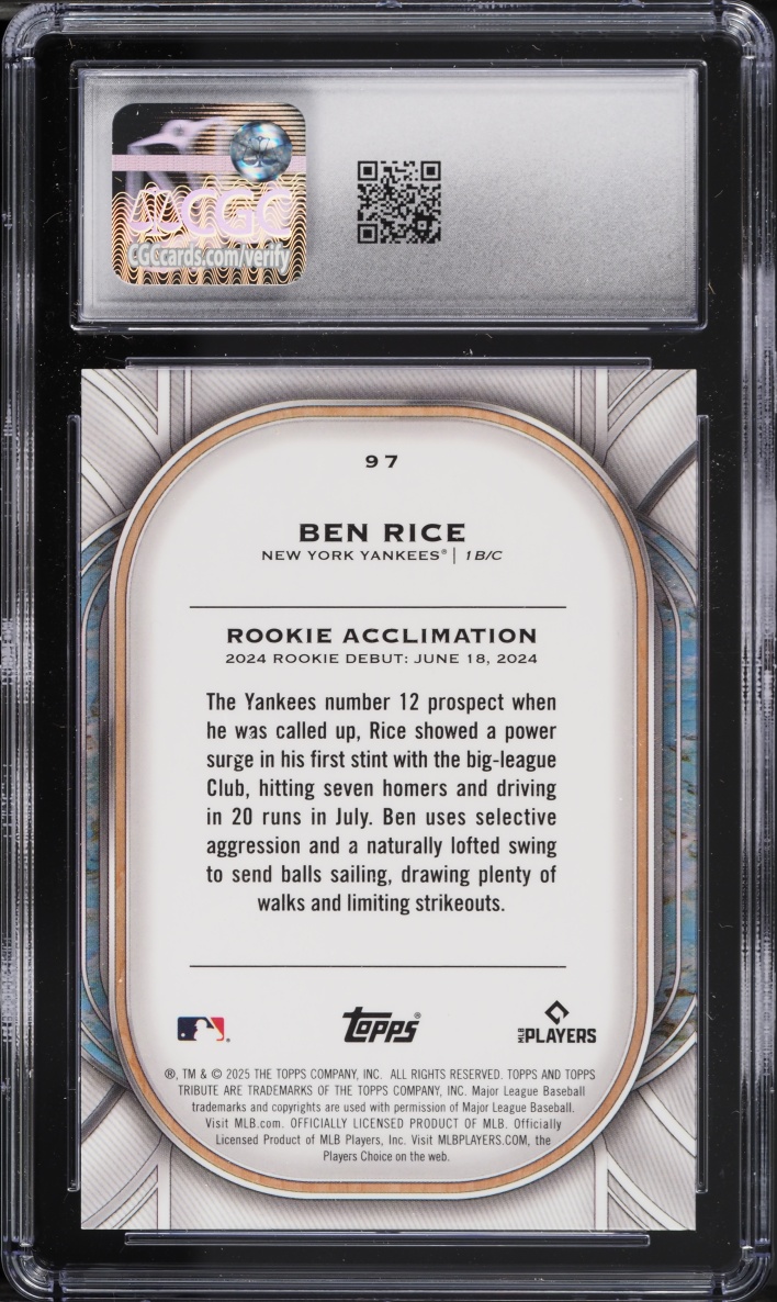 2025 Topps Tribute Ben Rice ROOKIE #97 CGC 10 GEM MINT