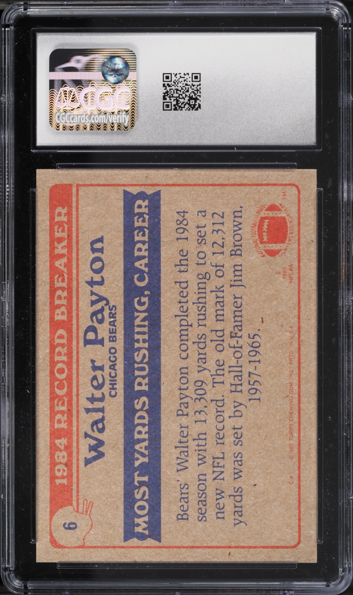 1985 Topps Football Walter Payton '84 RECORD BREAKER #6 CGC 7.5 NRMT+