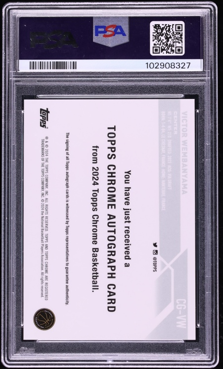 2023 Topps Chrome Victor Wembanyama ROOKIE AUTO #CG-VW DNA 9 Auto #CGVW PSA 10 GEM MINT
