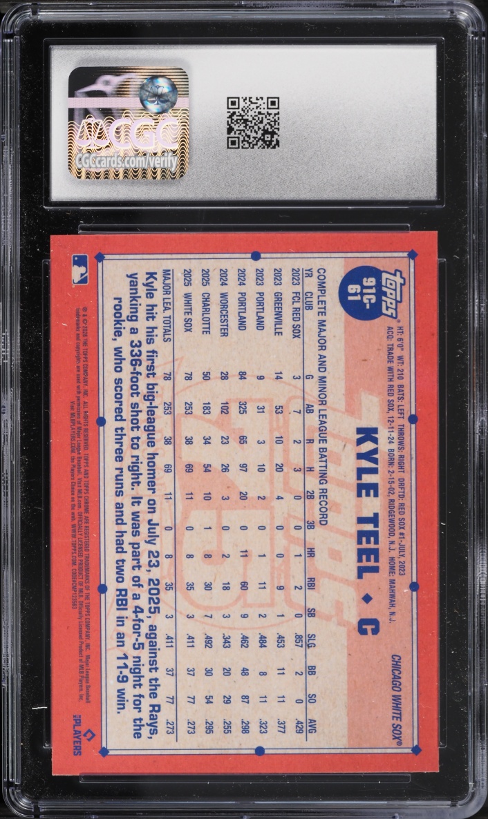 2026 Topps Chrome '91 Silver Pack Kyle Teel ROOKIE #91C-61 CGC 7 NRMT