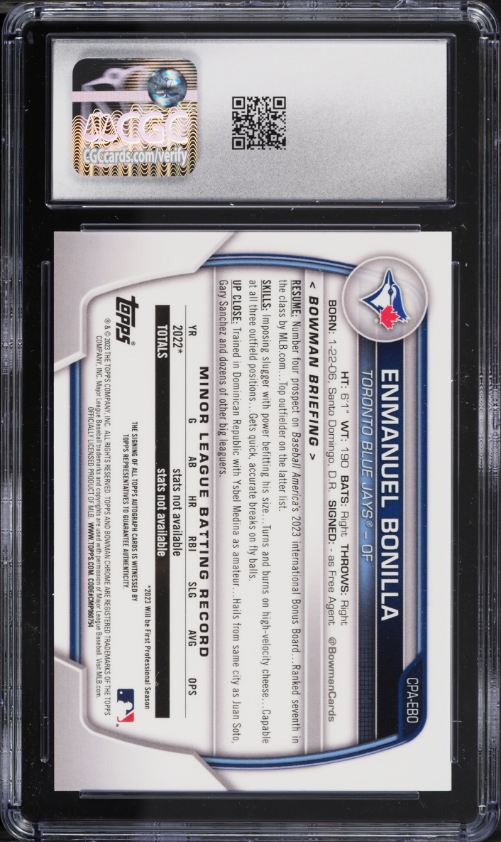 2023 Bowman Chrome Enmanuel Bonilla PROSPECT AUTO #CPA-EBO CGC 9 MINT