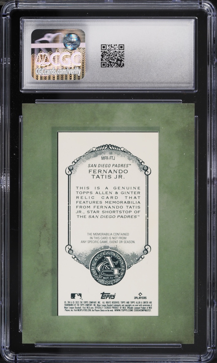 2023 Topps Allen & Ginter Mini Framed Relics Fernando Tatis Jr. PATCH #MFR-FTJ CGC 9 MINT