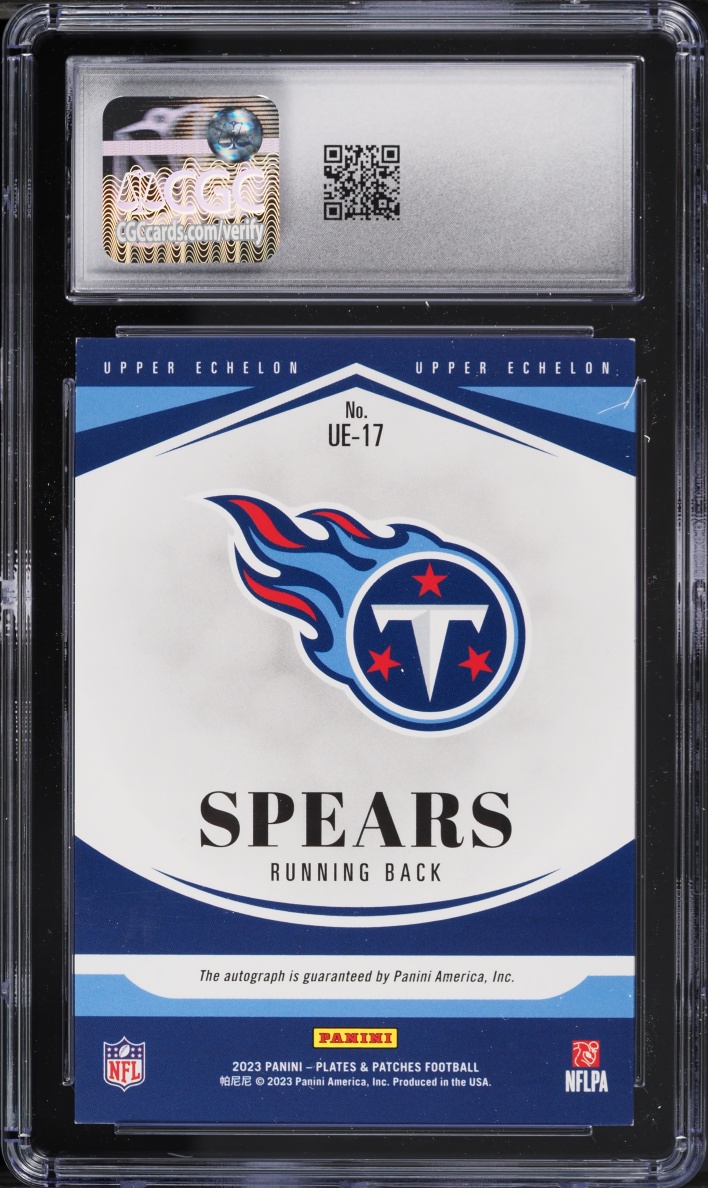 2023 Panini Plates & Patches Upper Echelon Purple Tyjae Spears ROOKIE AUTO /35 #UE-17 CGC 9