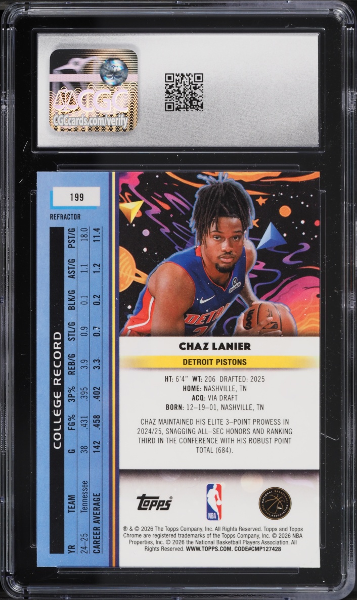 2025 Topps Chrome Cosmic Refractor Chaz Lanier ROOKIE #199 CGC 9.5 MINT+