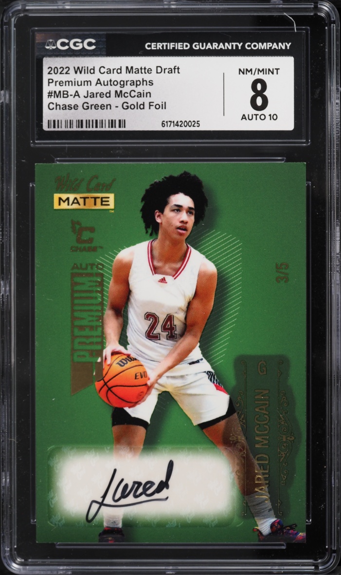 2022 Wild Card Matte Draft Premium Chase Green Gold Foil Jared McCain AUTO /5 #MB-A CGC 8 NM-MT