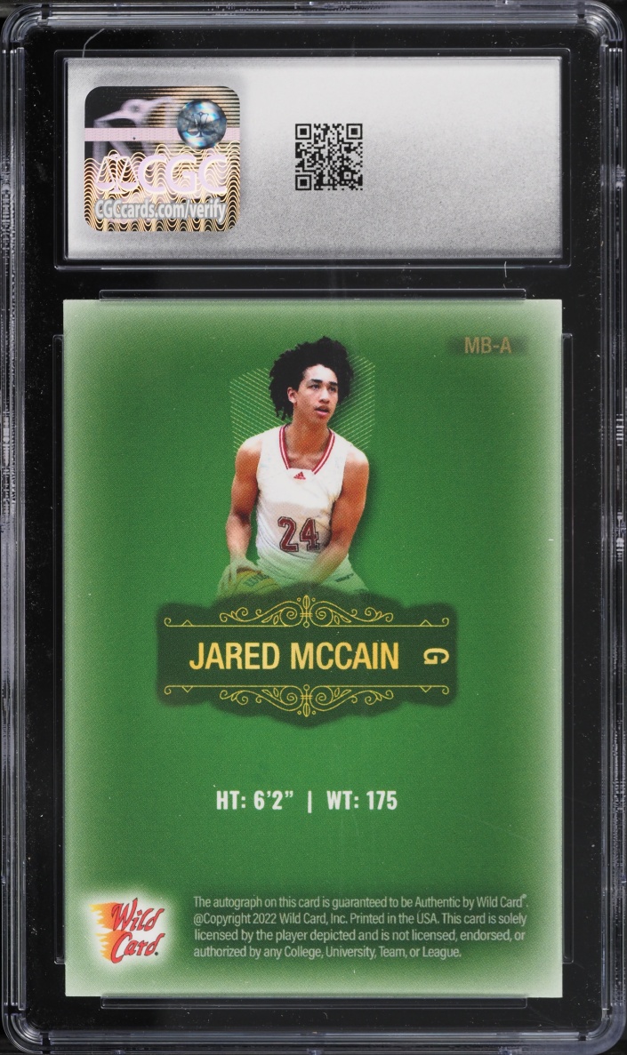 2022 Wild Card Matte Draft Premium Chase Green Gold Foil Jared McCain AUTO /5 #MB-A CGC 8 NM-MT