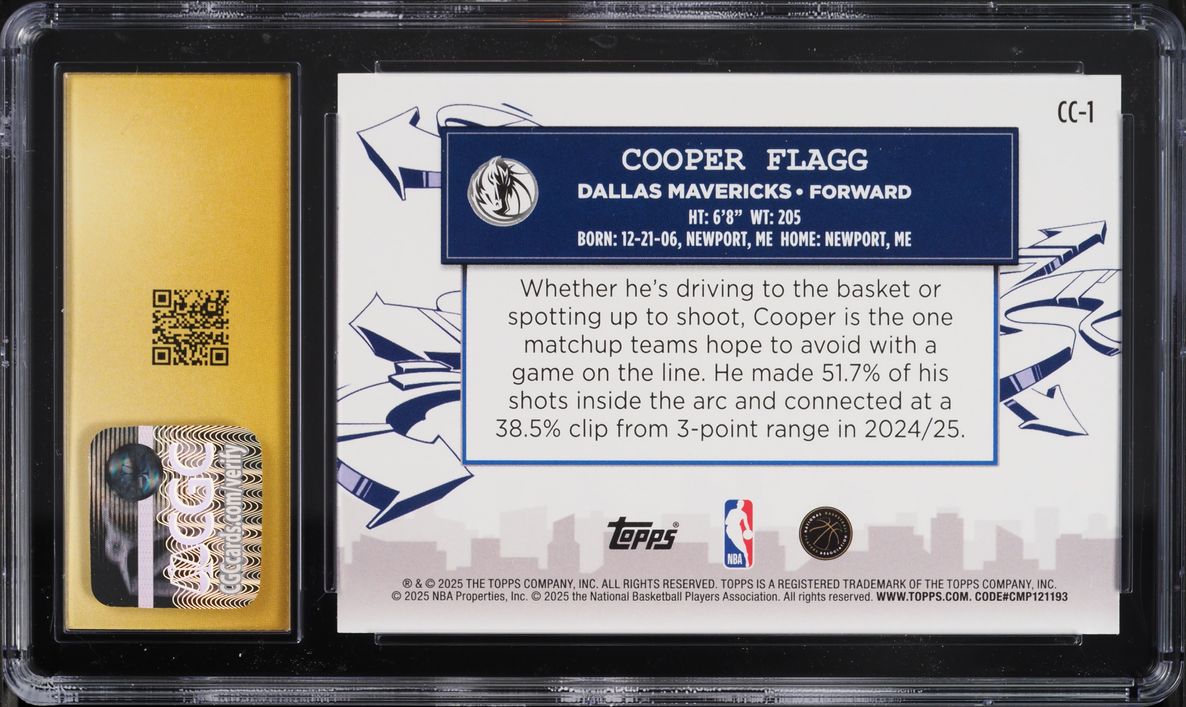 2025 Topps Clutch City Prospects Cooper Flagg ROOKIE #CC-1 CGC 10 PRISTINE