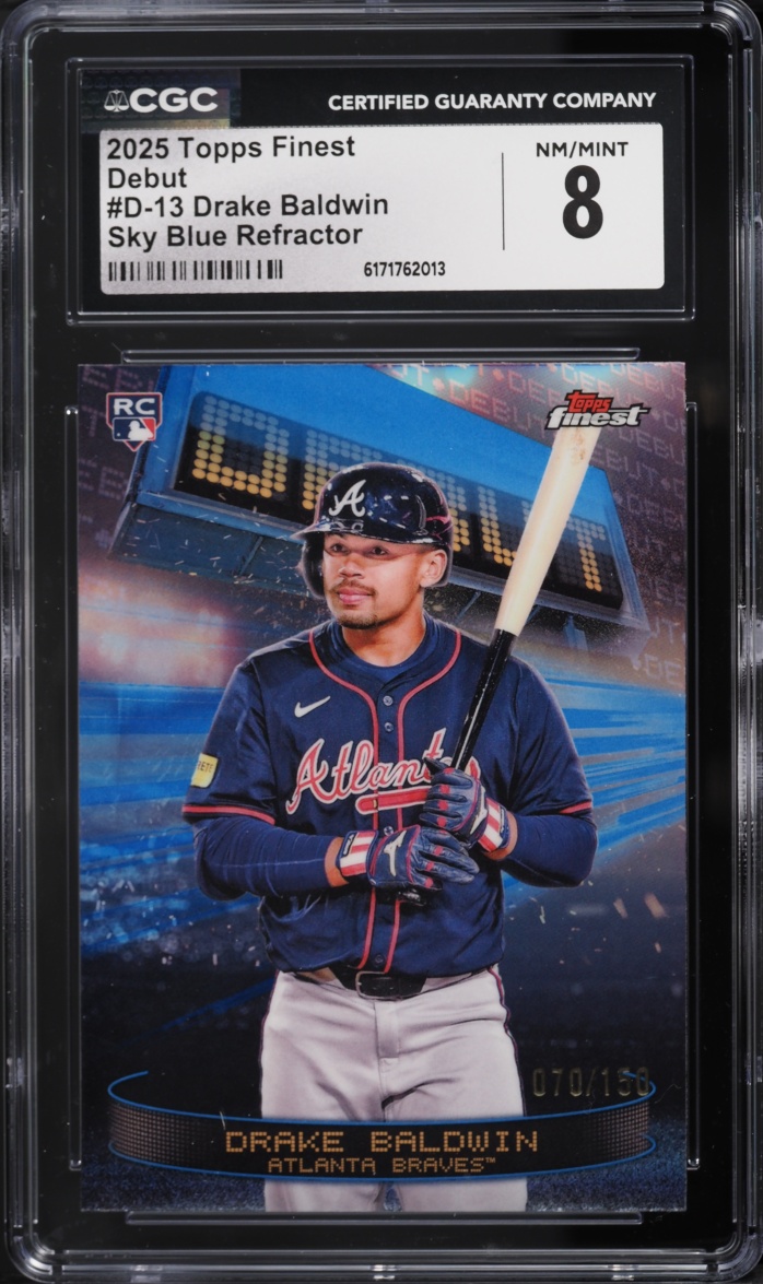 2025 Finest Debut Sky Blue Refractor Drake Baldwin ROOKIE /150 #D-13 CGC 8 NM-MT