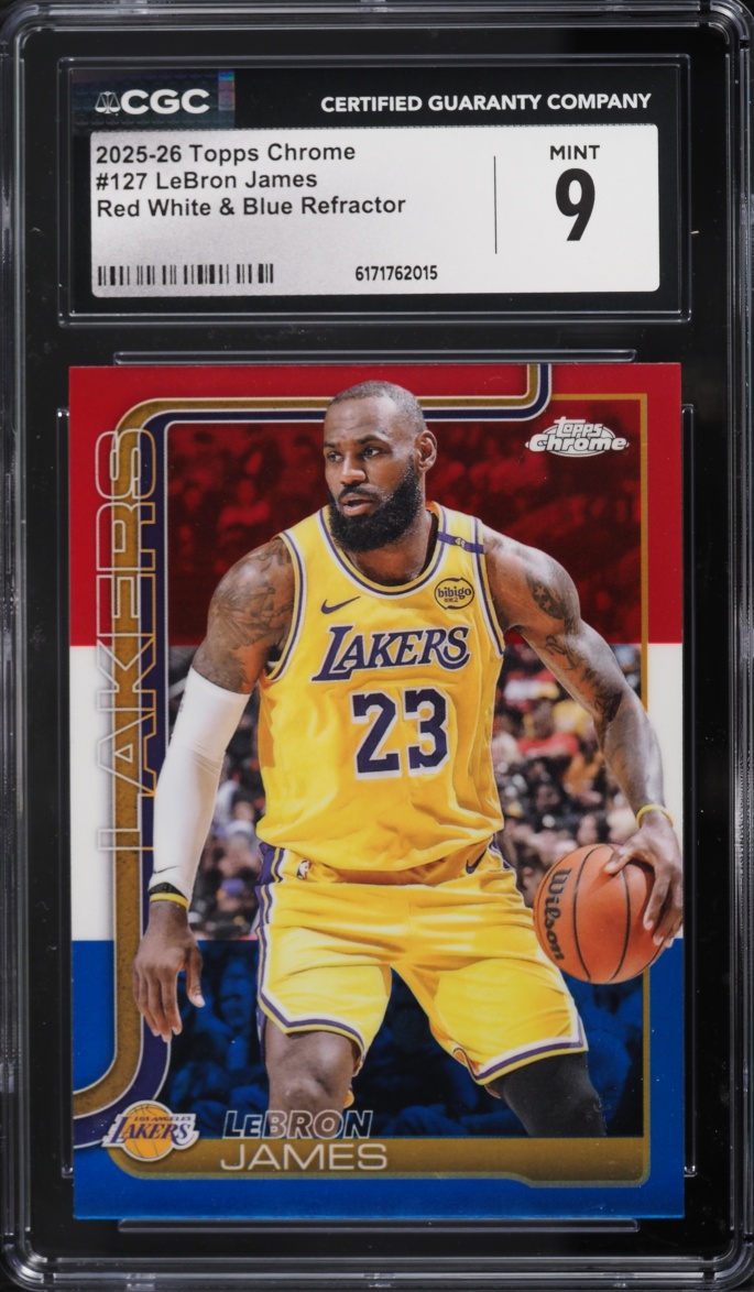 2025 Topps Chrome Red White & Blue Refractor LeBron James #127 CGC 9 MINT