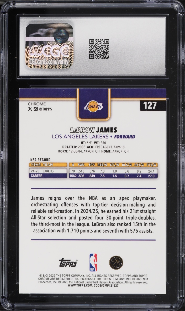 2025 Topps Chrome Red White & Blue Refractor LeBron James #127 CGC 9 MINT