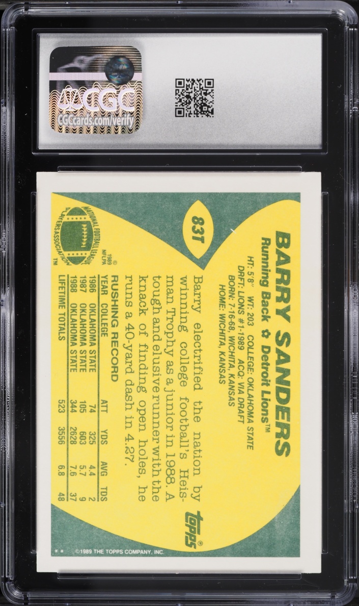 1989 Topps Traded Barry Sanders ROOKIE #83T CGC 8.5 NM-MT+