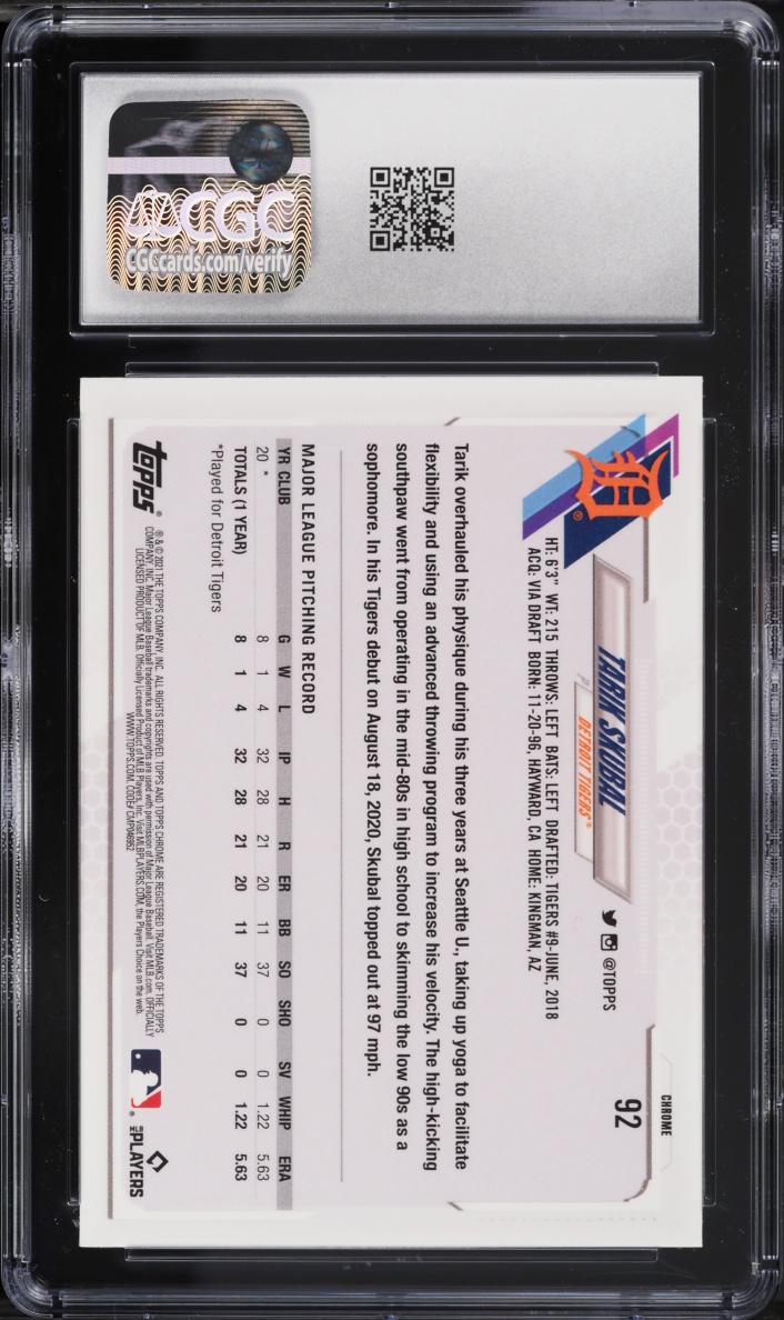 2021 Topps Chrome Sapphire Tarik Skubal ROOKIE #92 CGC 9 MINT