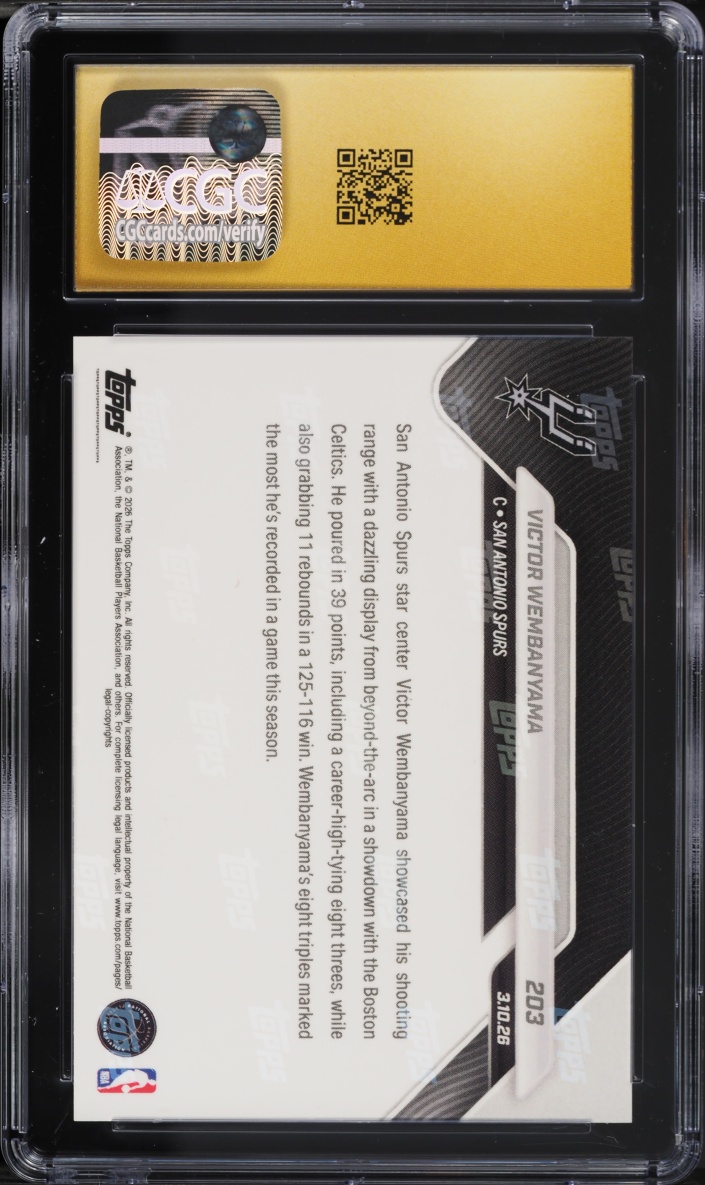2025 Topps Now Victor Wembanyama #203 CGC 10 PRISTINE