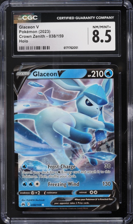 2023 Pokemon Sword & Shield Crown Zenith Alt Art Glaceon V #38 CGC 8.5 NM-MT+