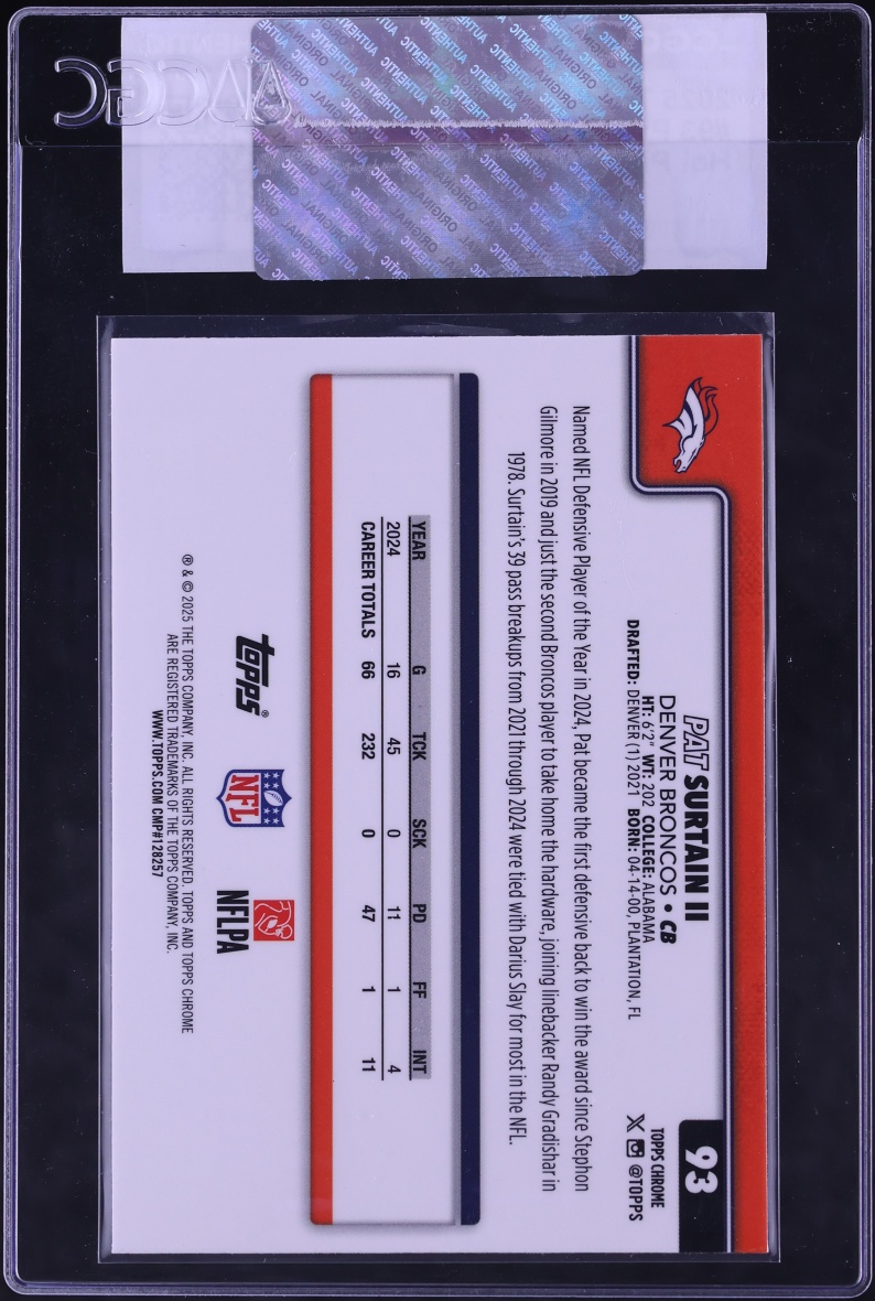 2025 Topps Chrome Hot Pink Xfractor Pat Surtain II #93 CGC AUTH