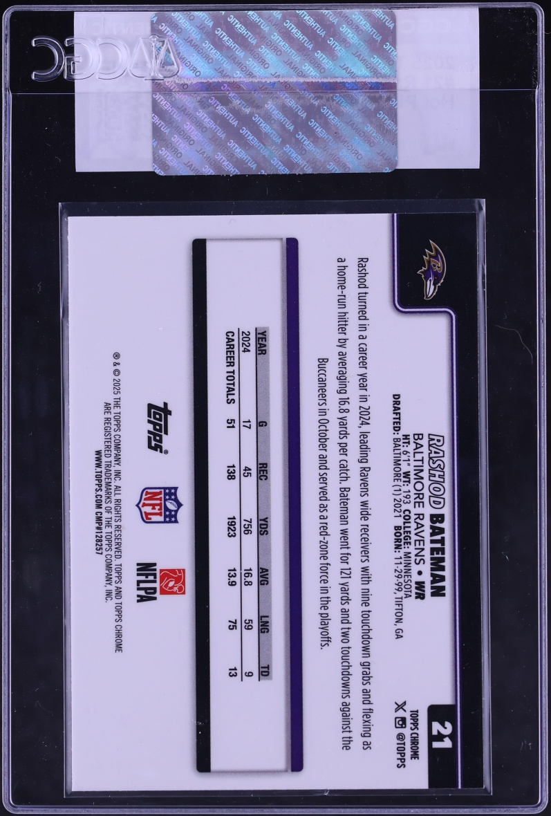 2025 Topps Chrome Hot Pink Xfractor Rashod Bateman #21 CGC AUTH