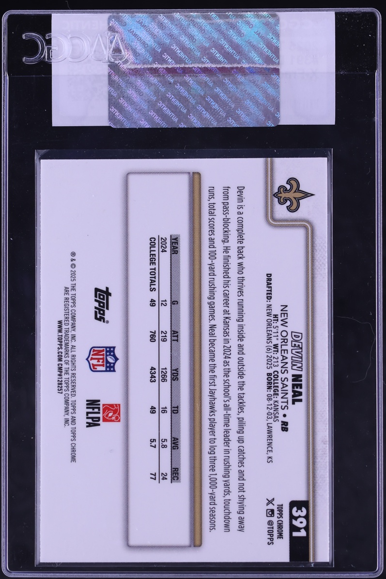 2025 Topps Chrome Xfractor Devin Neal ROOKIE #391 CGC AUTH