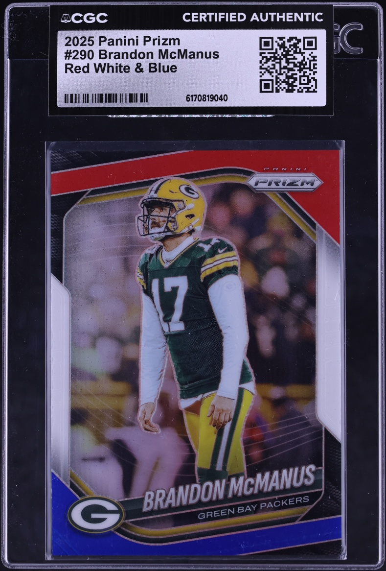 2025 Panini Prizm Red White & Blue Brandon McManus #290 CGC AUTH