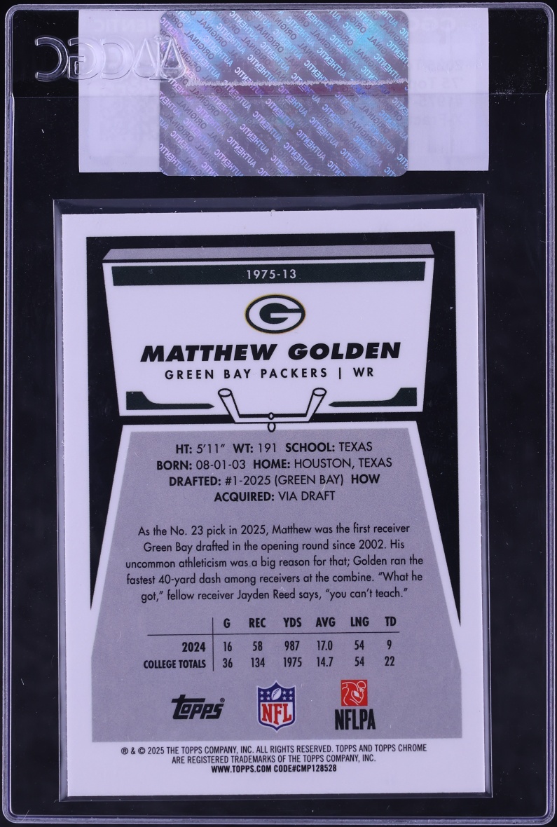 2025 Topps Chrome '75 Xfractor Matthew Golden ROOKIE #1975-13 CGC AUTH
