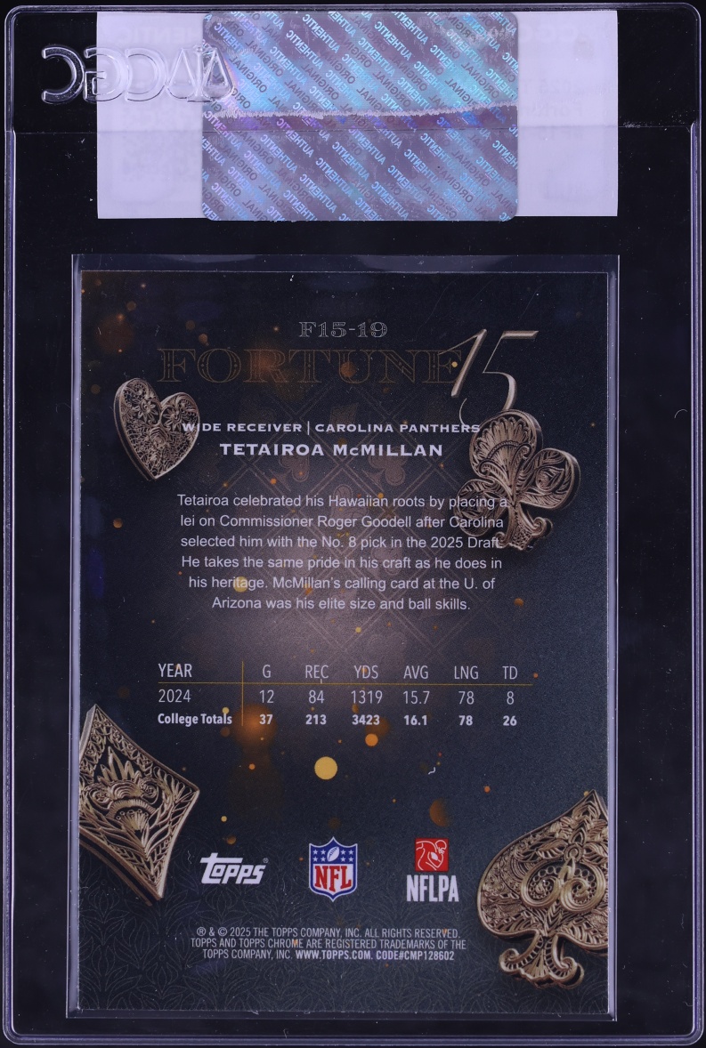 2025 Topps Chrome Fortune 15 Tetairoa McMillan ROOKIE #F15-19 CGC AUTH