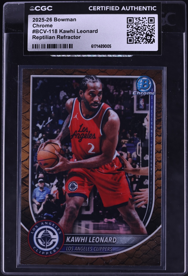 2025 Bowman Chrome Reptilian Refractor Kawhi Leonard #BCV-118 CGC AUTH