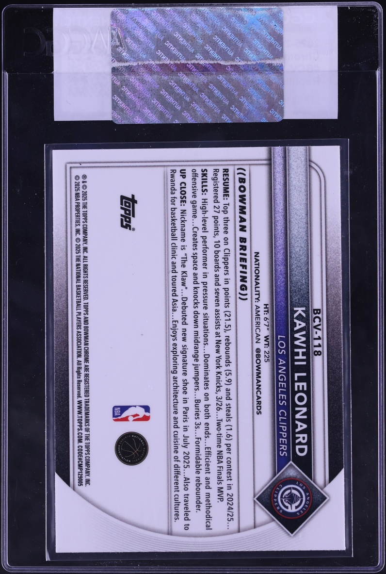 2025 Bowman Chrome Reptilian Refractor Kawhi Leonard #BCV-118 CGC AUTH