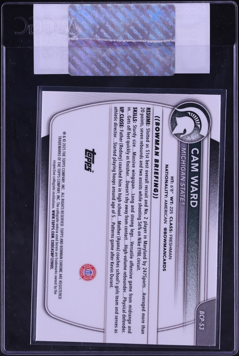 2025 Bowman Chrome Cam Ward PROSPECT #BCP-53 CGC AUTH