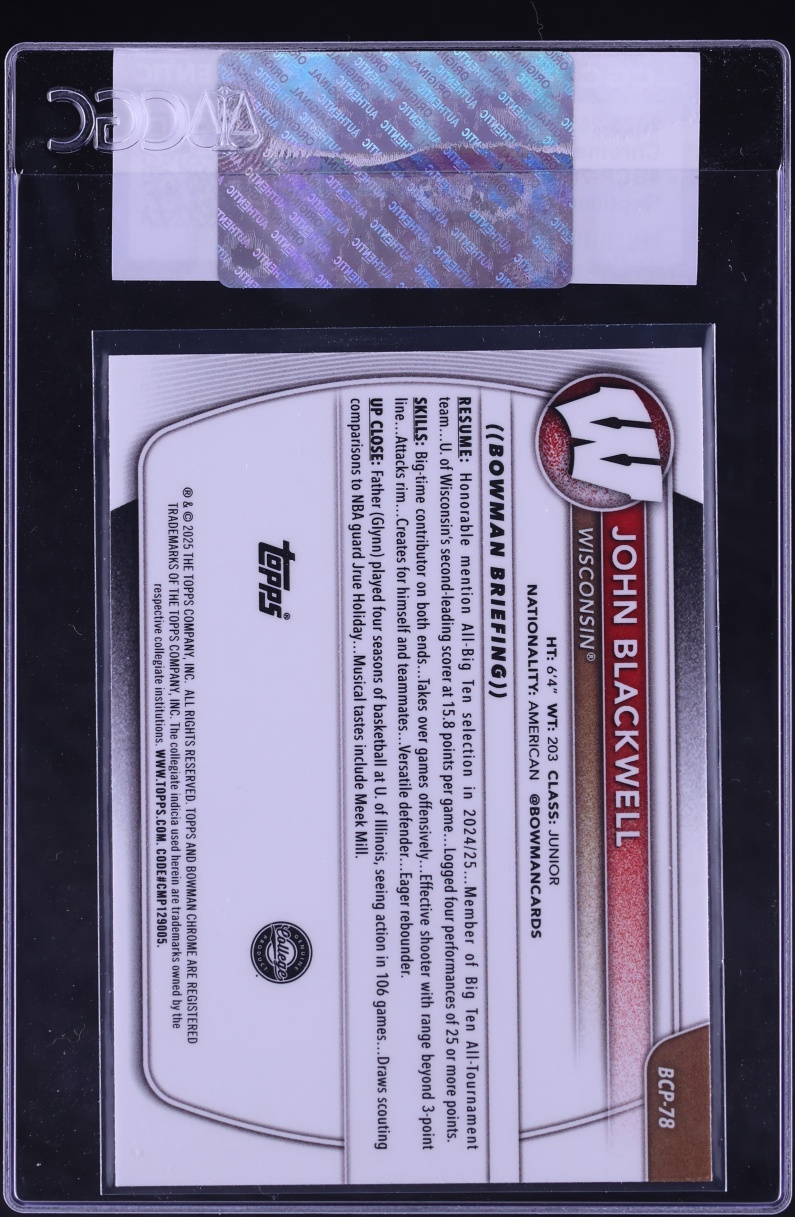2025 Bowman Chrome University Reptilian Refractor John Blackwell PROSPECT #BCP-78 CGC AUTH