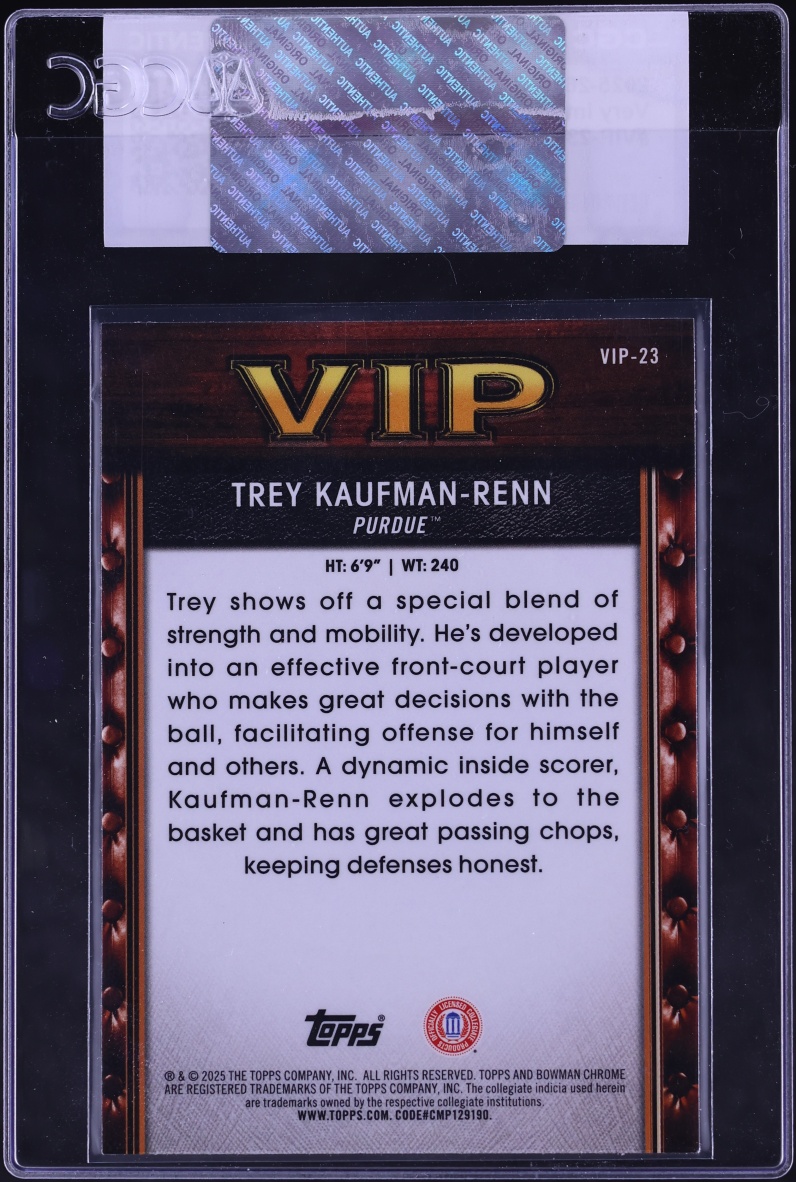 2025 Bowman Chrome University Very Important Trey Kaufman-Renn PROSPECT #VIP-23 CGC AUTH