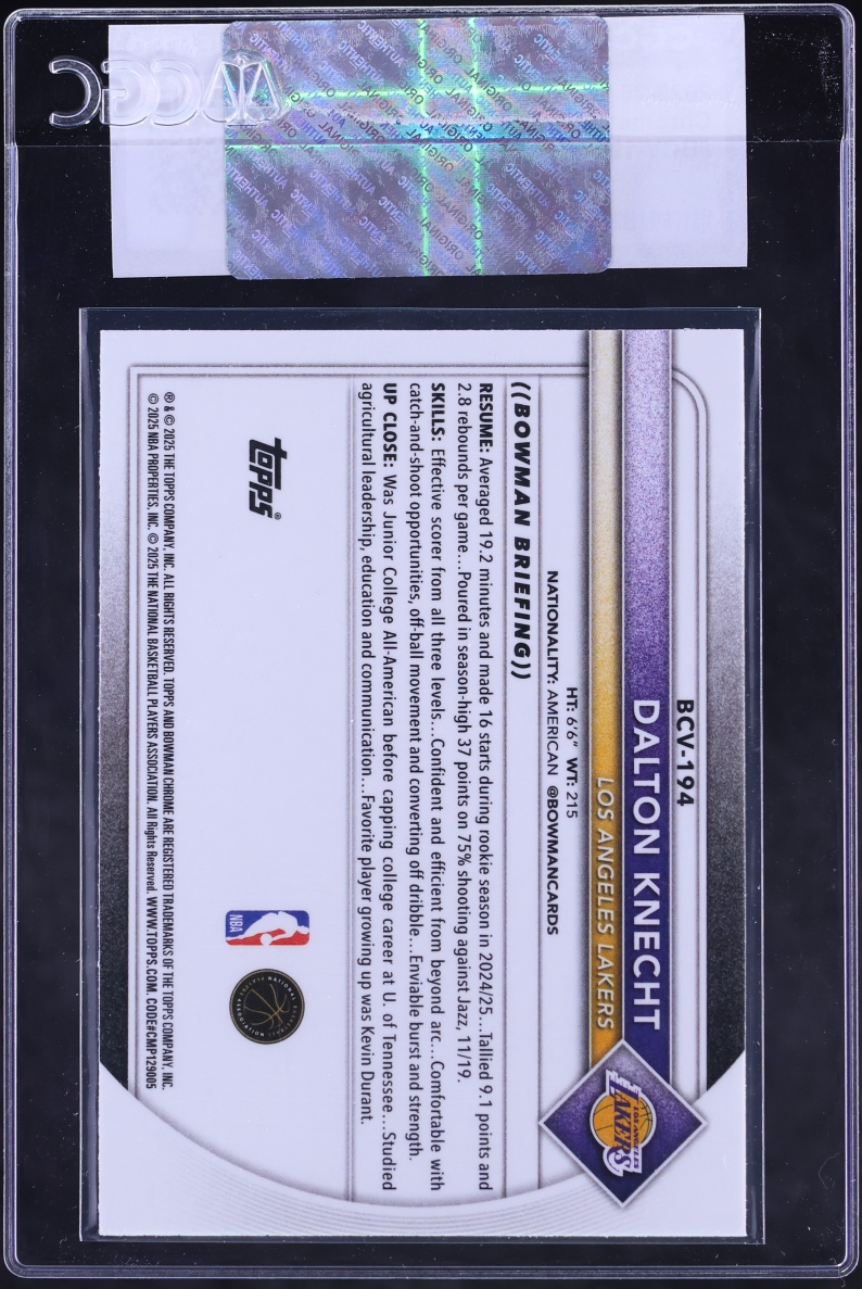 2025 Bowman Chrome Dalton Knecht #BCV-194 CGC AUTH