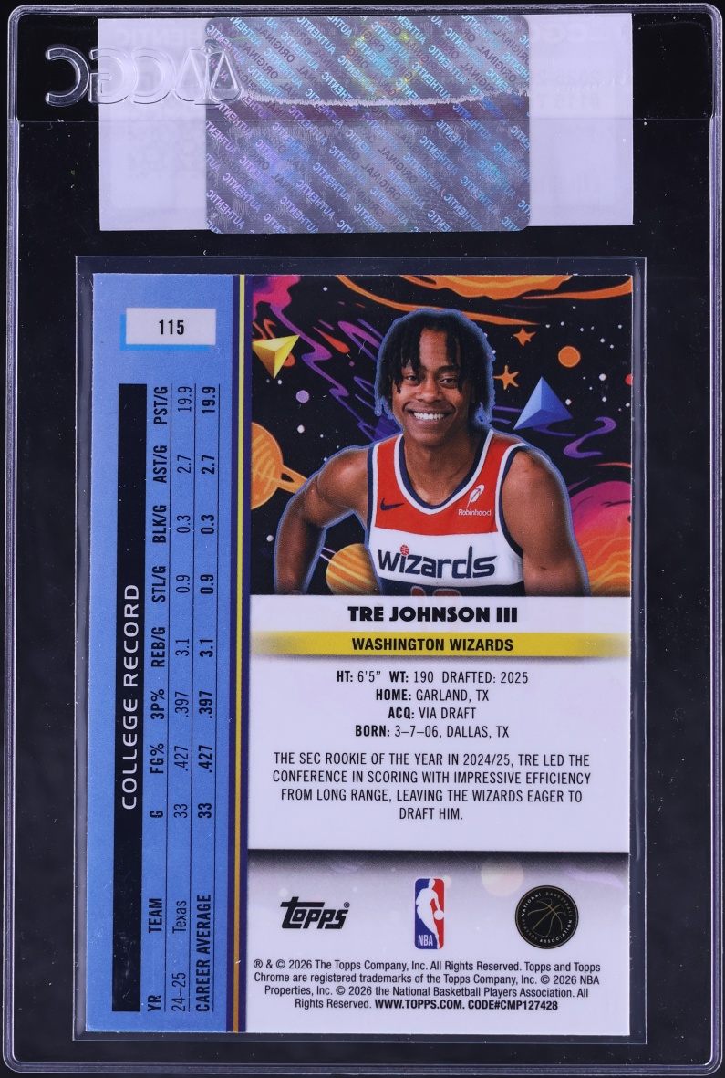 2025 Topps Chrome Cosmic Tre Johnson III ROOKIE #115 CGC AUTH