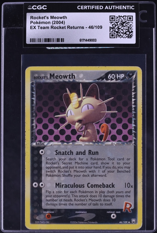 1997 Pokemon Japanese Meiji Promo Foil Rocket's Meowth PSA 8 NM-MT