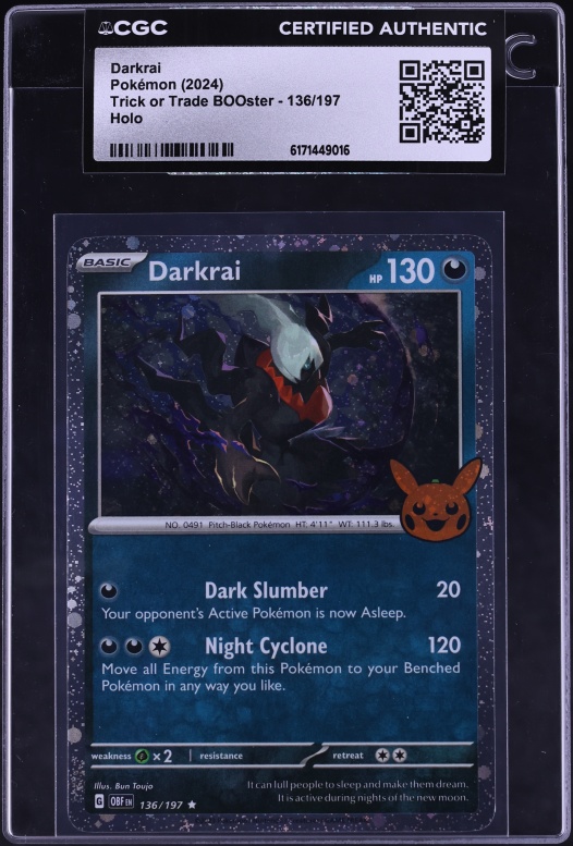 2024 Pokemon Scarlet & Violet Obsidian Flames Trick Or Trade BOOster Holo Darkrai #136 CGC AUTH