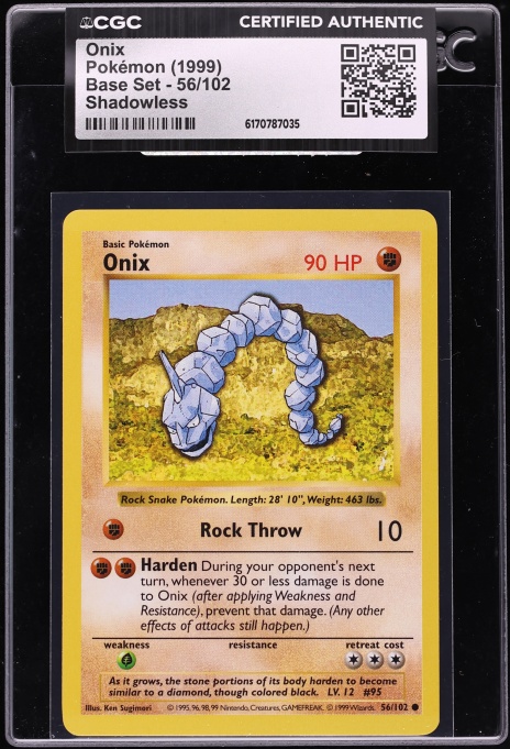 1999 Pokemon Base Set Shadowless Onix #56 CGC AUTH