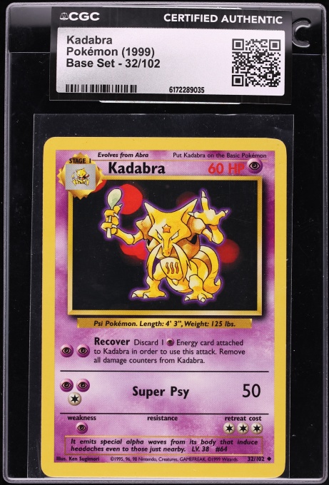 1995 kadabra pokemon card value 32/102 - - - Base Set - Collectible 1999 WOTC Pokemon Game Base