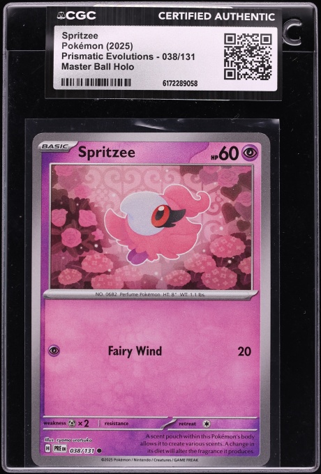 2025 Pokemon SV Prismatic Evolutions Master Ball Reverse Holo Spritzee #38 CGC AUTH
