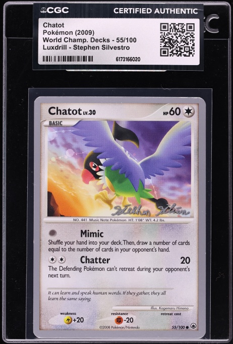 2009 Pokemon World Champ. Decks Luxdrill Stephen Silvestro Chatot #55 CGC AUTH