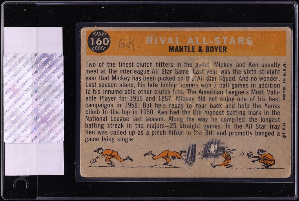 1960 Topps Rival All Stars Mickey Mantle Ken Boyer #160 CGC AUTH