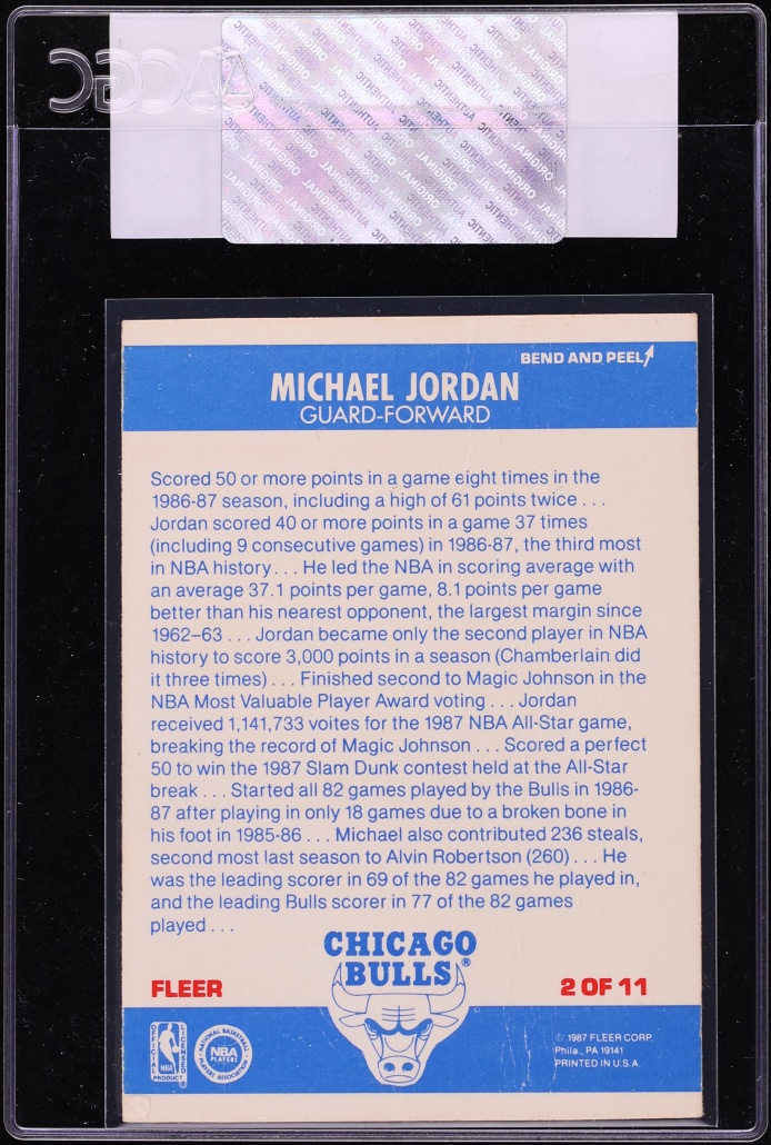 1987 Fleer Sticker Michael Jordan #2 CGC AUTH