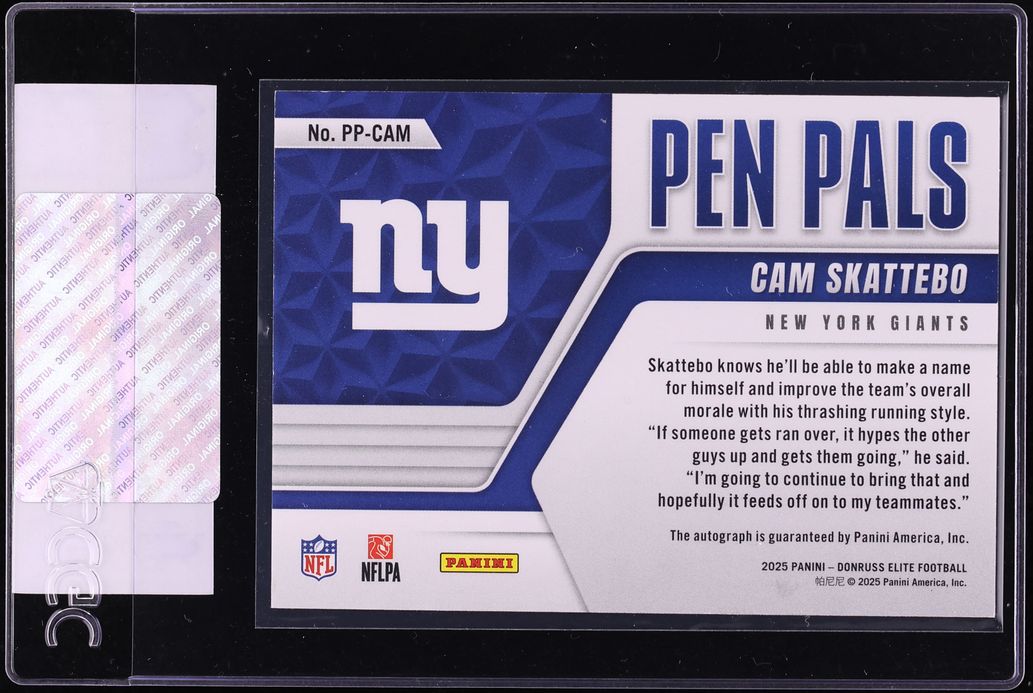 2025 Donruss Elite Pen Pals Cam Skattebo ROOKIE AUTO #PP-CAM CGC AUTH