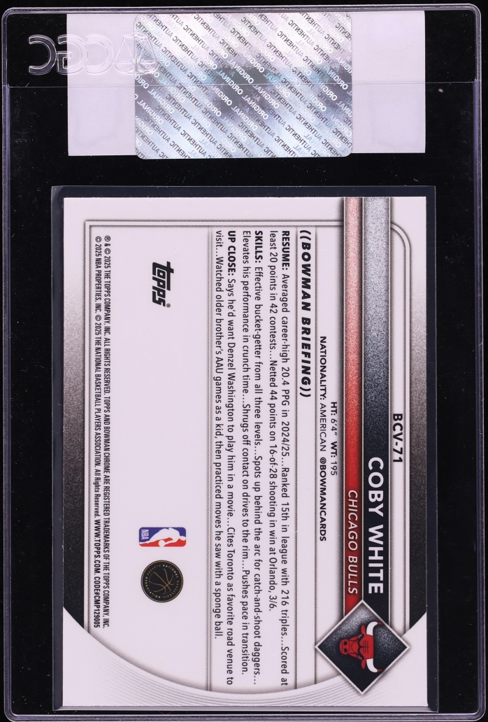 2025 Bowman Chrome Reptilian Refractor Coby White #BCV-71 CGC AUTH