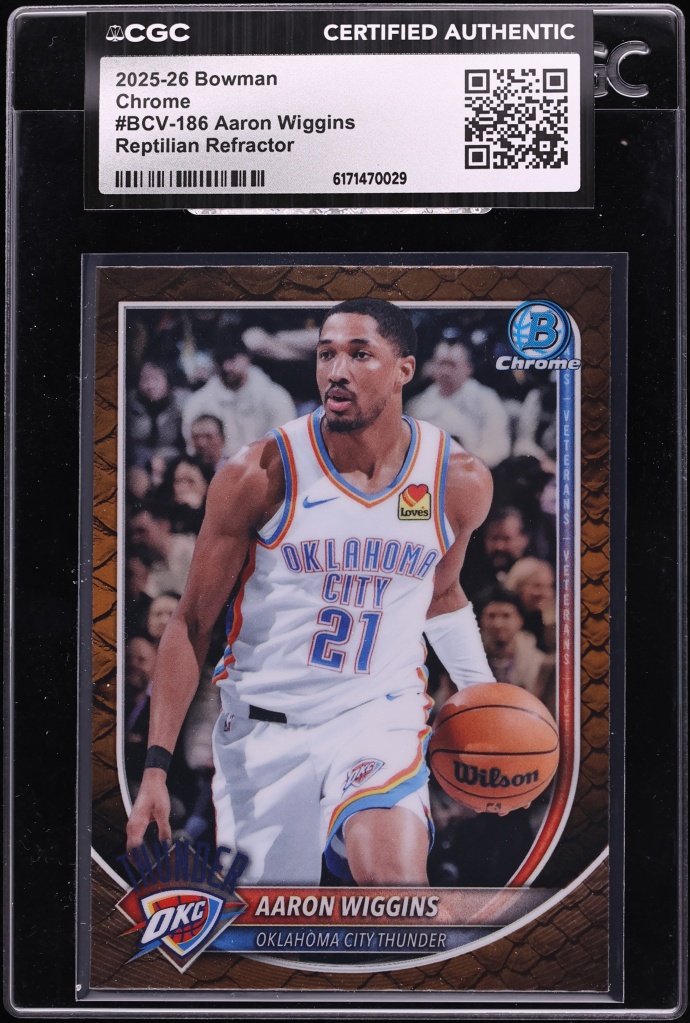 2025 Bowman Chrome Reptilian Refractor Aaron Wiggins #BCV-186 CGC AUTH