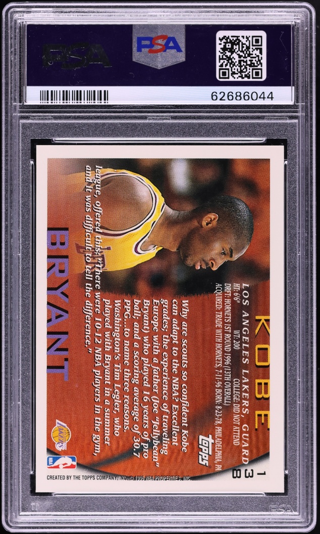 1996 Topps Basketball Kobe Bryant ROOKIE #138 PSA 9 MINT