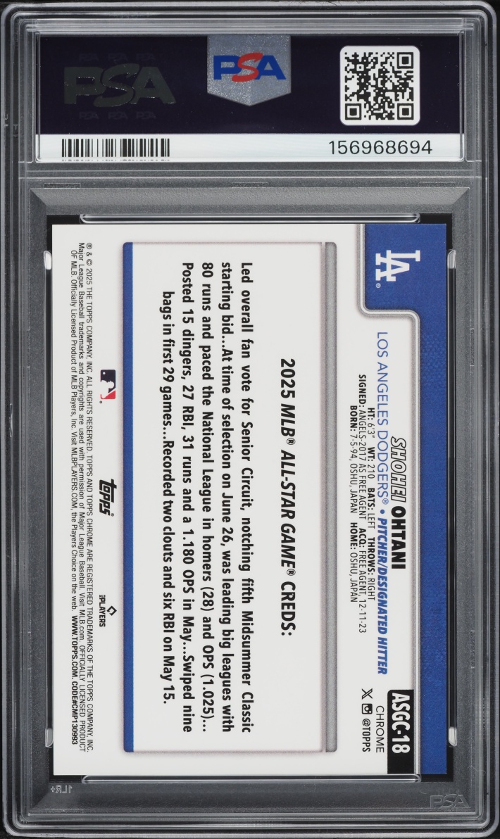 2025 Topps Chrome Update All Star Game Orange Refractor Shohei Ohtani /25 #ASGC-18 PSA 8 NM-MT