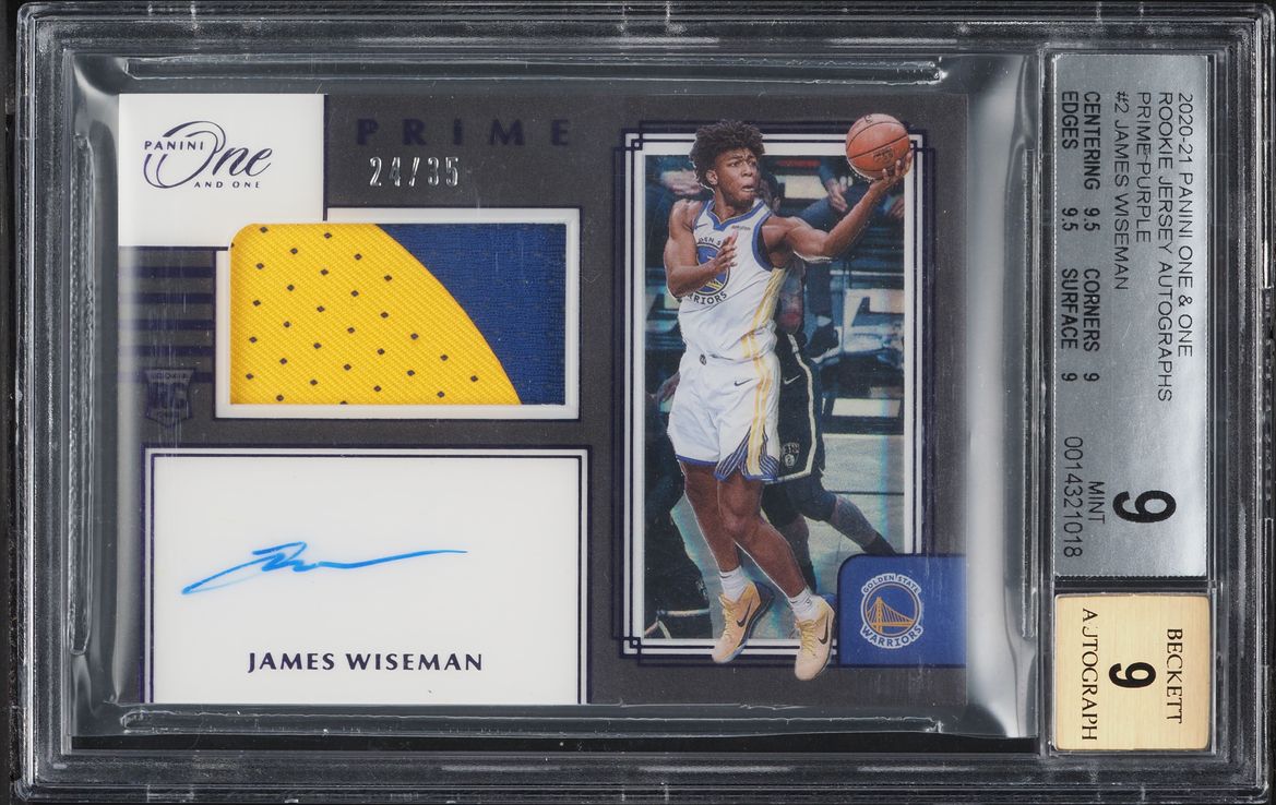 2020 Panini One And One Prime Purple James Wiseman ROOKIE PATCH AUTO /35 #PRJ-JWS BGS 9 MINT