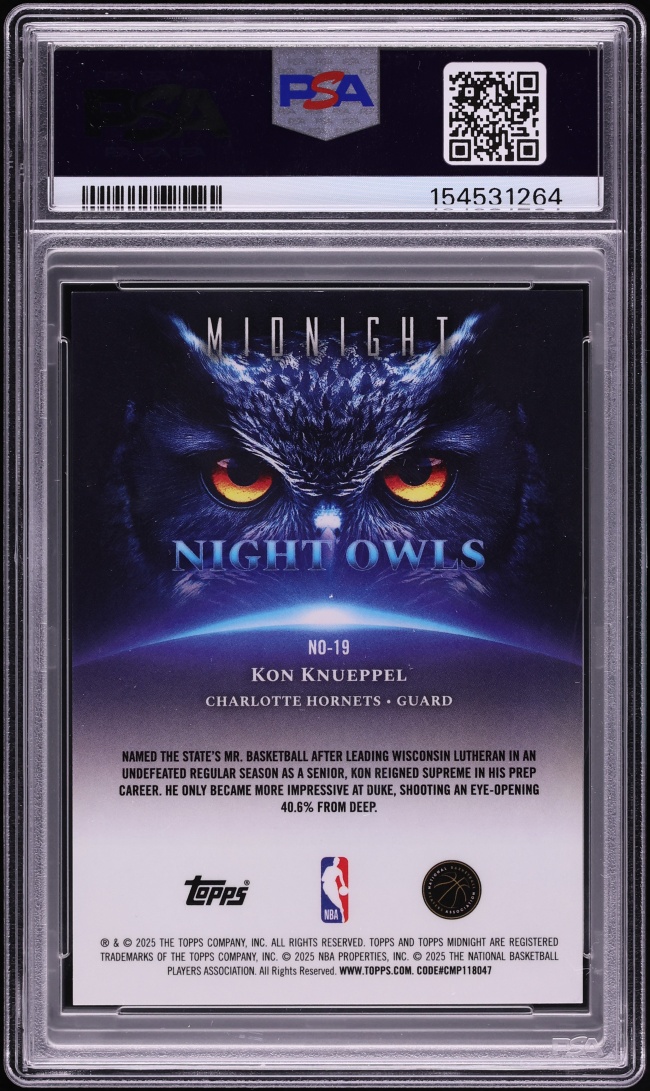2025 Topps Midnight Night Owls Kon Knueppel ROOKIE #NO-19 PSA 9 MINT